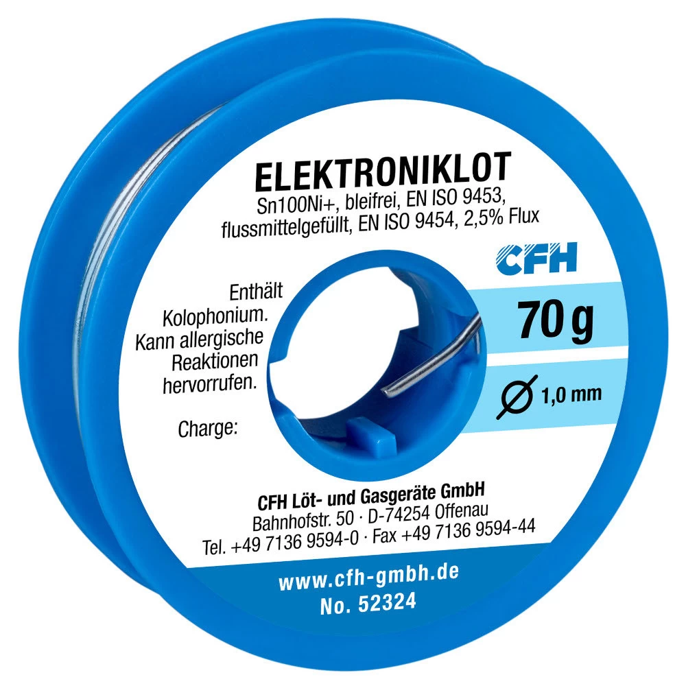 CFH Bleifreies Elektroniklot EL 324, flussmittelgefüllt Ø 1 mm, 70g CFH Bleifreies Elektroniklot EL 324, Flussmittelgefüllt Ø 1 Mm, 70g -Profi Werkzeug Geschaft