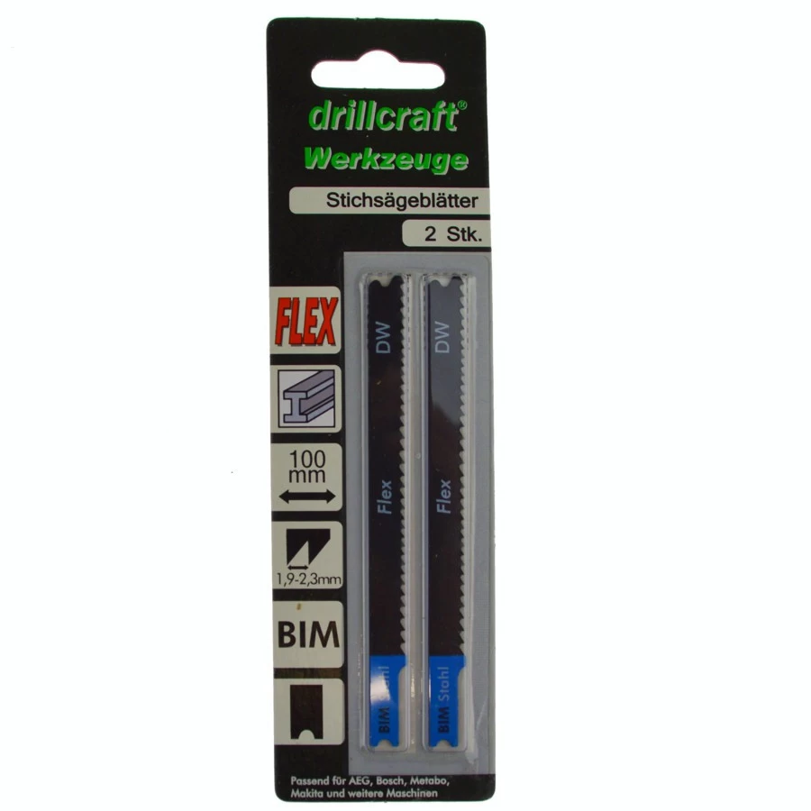 Stichsägeblätter 100 mm BIM flexibel U-Schaft 2 Stück Stichsägeblätter 100 Mm BIM Flexibel U-Schaft 2 Stück -Profi Werkzeug Geschaft