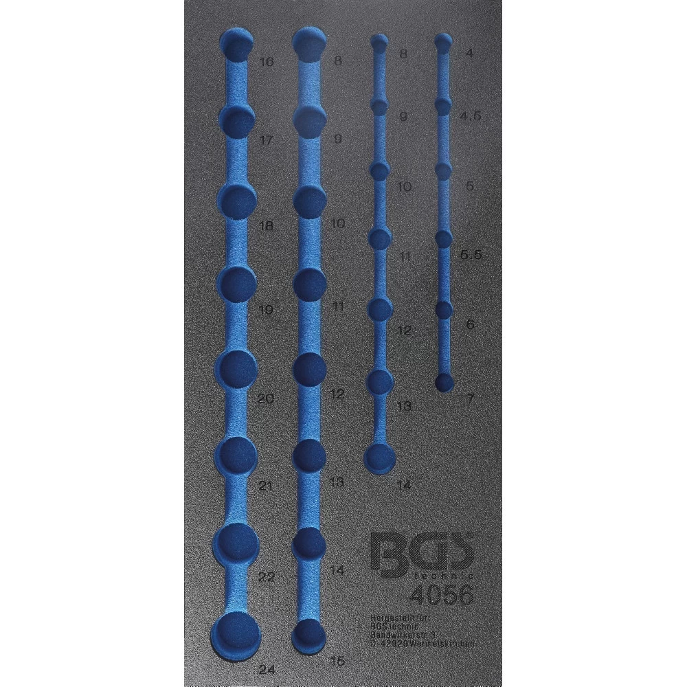 BGS Werkstattwageneinlage 189 x 408x 32 mm, Größe 1/3 mit 29 Schlüssel-Einsätzen für 1/4" und 1/2" BGS Werkstattwageneinlage 189 X 408x 32 Mm, Größe 1/3 Mit 29 Schlüssel-Einsätzen Für 1/4" Und 1/2" -Profi Werkzeug Geschaft