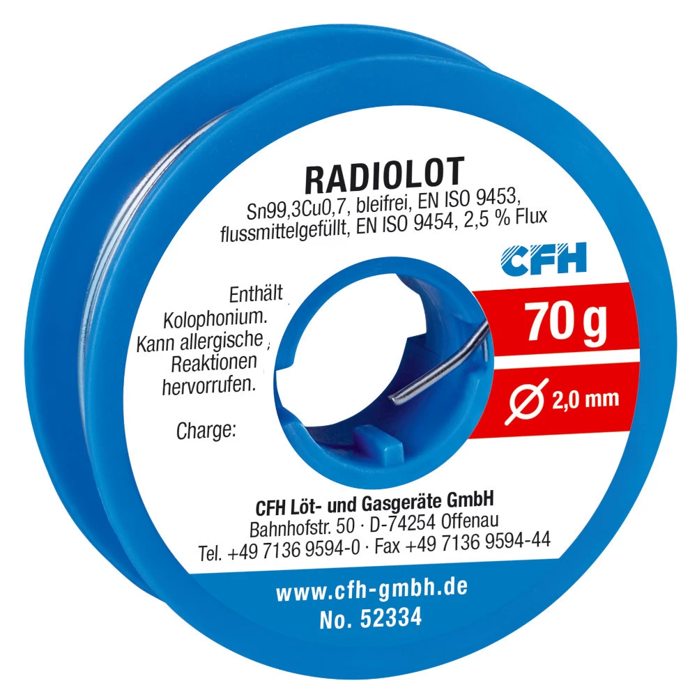 CFH Radiolot bleifrei RL 334, flussmittelgefüllt Ø 2 mm, 70 g CFH Radiolot Bleifrei RL 334, Flussmittelgefüllt Ø 2 Mm, 70 G -Profi Werkzeug Geschaft