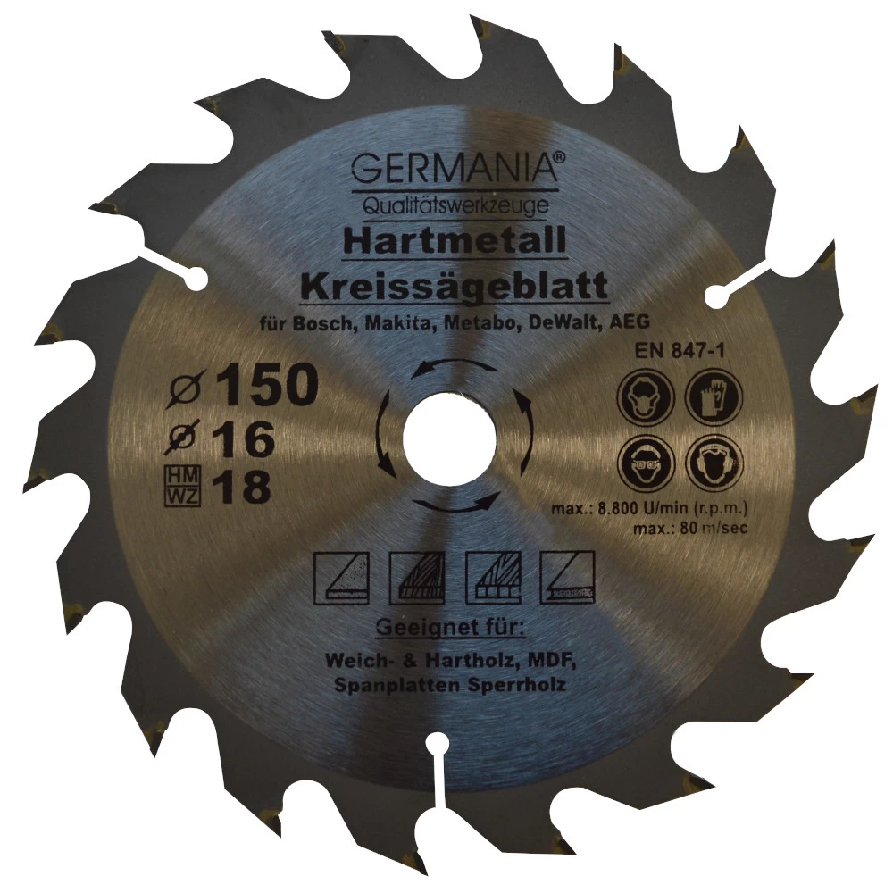 GERMANIA HM-Kreissägeblatt für Holz Ø 150 mm mit 18 Zähne GERMANIA HM-Kreissägeblatt Für Holz Ø 150 Mm Mit 18 Zähne -Profi Werkzeug Geschaft