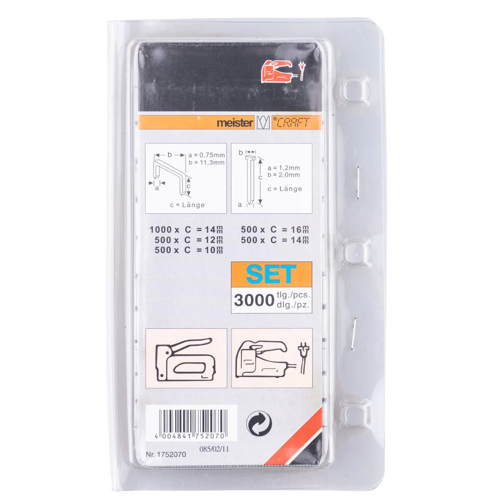 Nagel- und Klammer-Sortiment 3000 Stück Nagel- Und Klammer-Sortiment 3000 Stück -Profi Werkzeug Geschaft