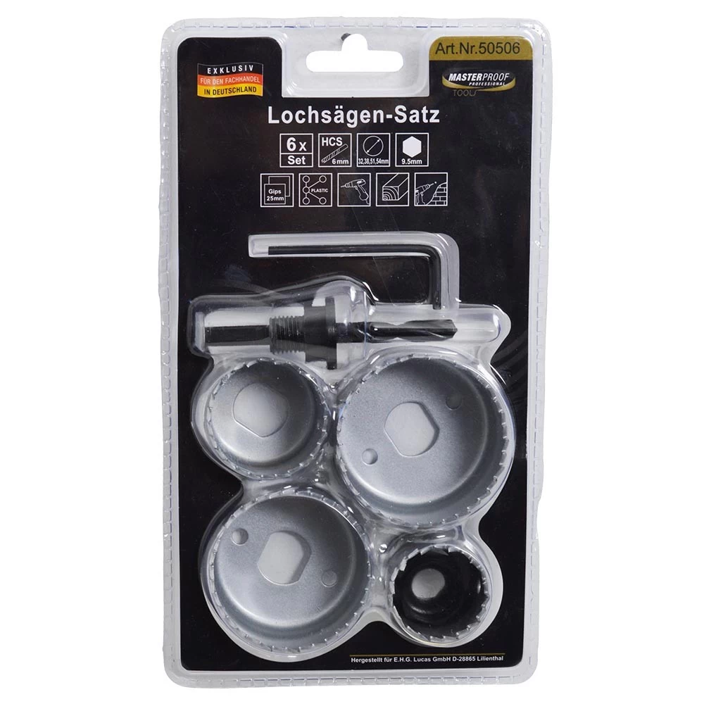 Lochsägensatz 6-teilig 32-38-51-54 mm Lochsägensatz 6-teilig 32-38-51-54 Mm -Profi Werkzeug Geschaft